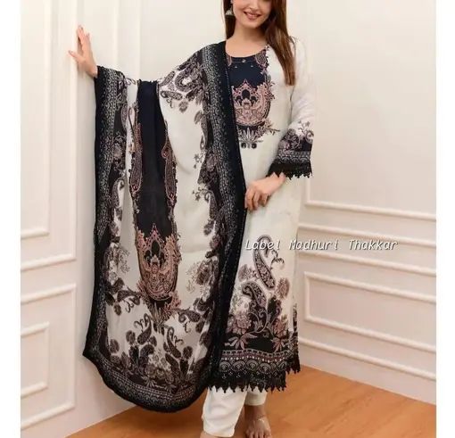 Ivory Muslin Pakistani Suit with Digital Prints and Shifli Chikankari Lace