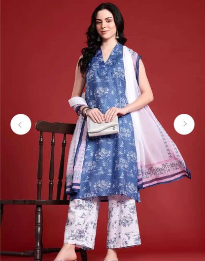 Floral printed kurta with trouser/pant with dupatta