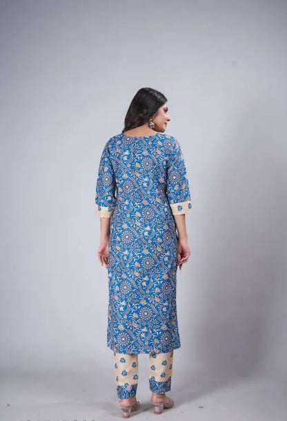Women blue printed dailywear/office wear kurti pant set