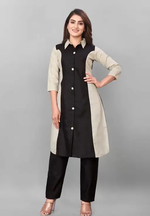 DESIGNER Plain Solid Self Design Cotton straight kurti pant set