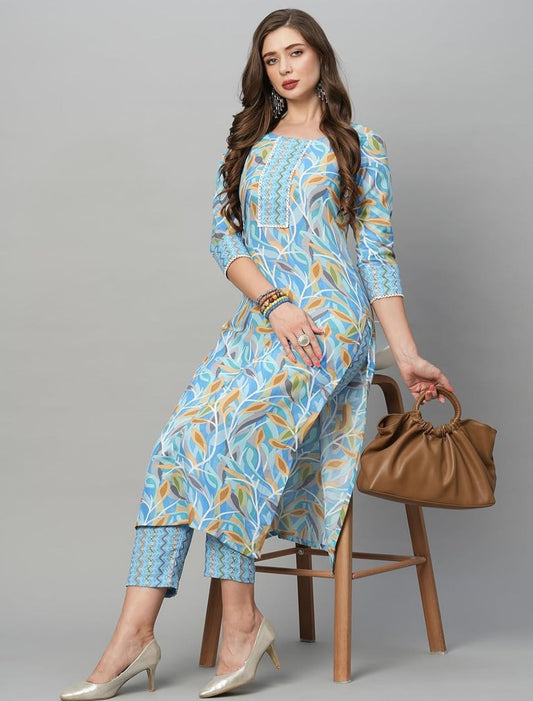 DESIGNER Women Cotton Blend Kurta With Pant