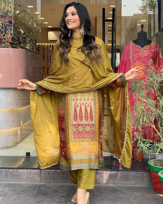 Mirror work heavy designer suit with designer dupatta