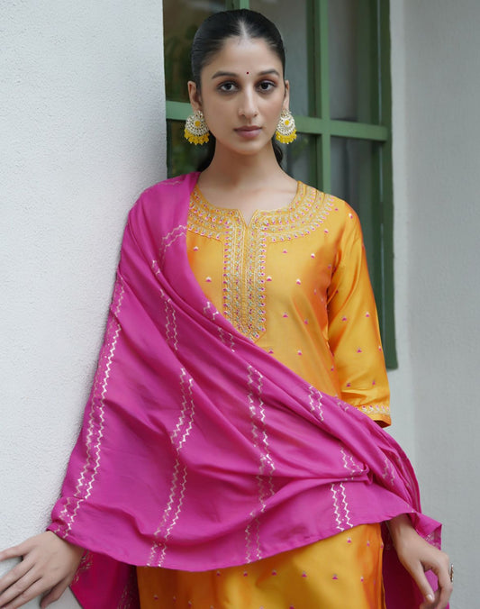 Embroidered kurta, salwar & dupatta set