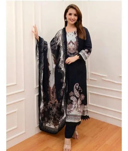 Black Pakistani Suit with Digital Prints and Shifli Chikankari Lace