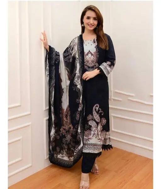 Black Pakistani Suit with Digital Prints and Shifli Chikankari Lace