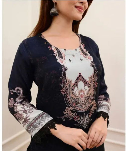 Black Pakistani Suit with Digital Prints and Shifli Chikankari Lace