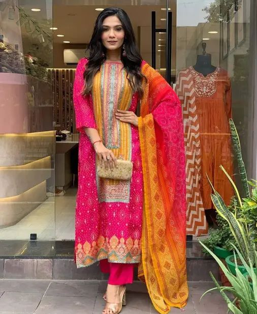 Mirror work heavy designer suit with designer dupatta